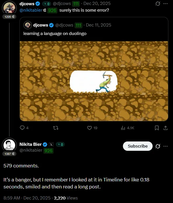 Nikita Bier explaining dwell time matters more than comment count