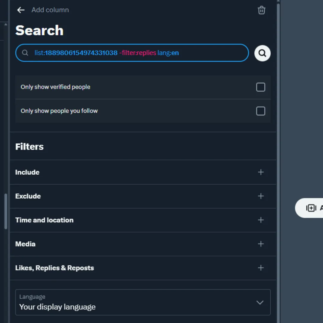 Adding a Web3 list search column in X Pro with custom query filters