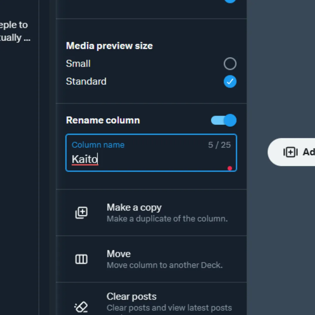 Renaming an X Pro column for better Web3 list organization